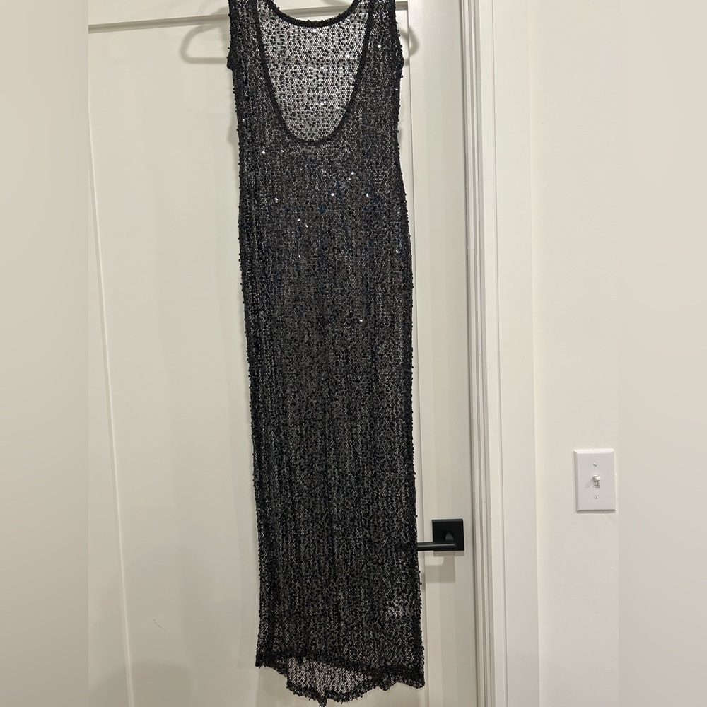 Peppermayo Black Sequin Maxi Dress LOW BACK